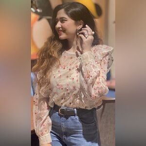 ZARA ORGANZA CROPPED FLORAL BLOUSE